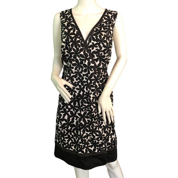 LANE BRYANT Sz 16 Black and White Floral‎ Faux Wrap Dress Knee Length Summer Sun - Picture 1 of 9